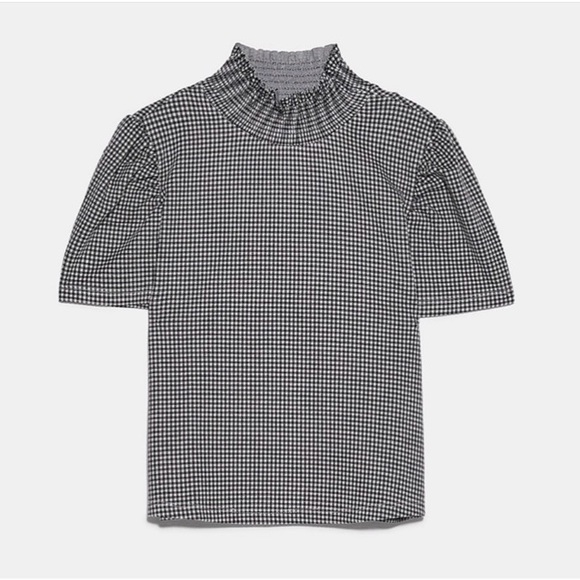 Zara Houndstooth Mock Smock Top - Picture 2 of 5